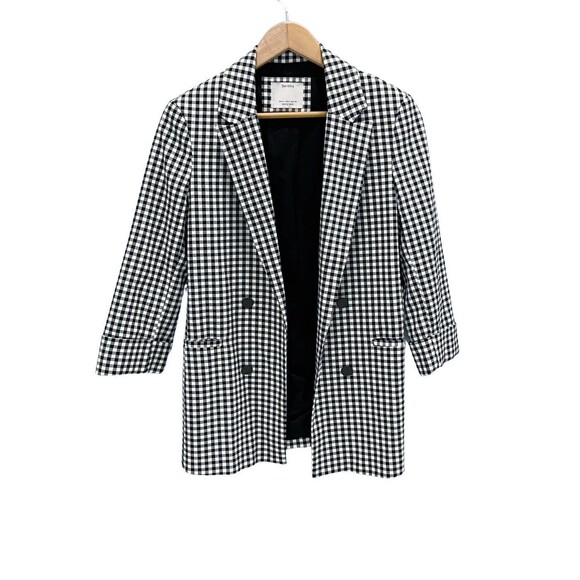 Bershka Jackets & Blazers - Bershka Black & White Gingham Open Front Blazer Jacket, 3/4 Sleeve Size Medium